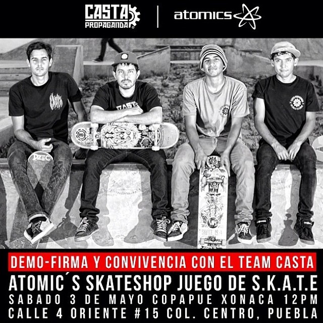 Firma de autógrafos y demo del equipo @castapropaganda en Atomics skateshop en Puebla